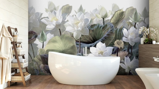 lotuses and leaves floral wallpaper