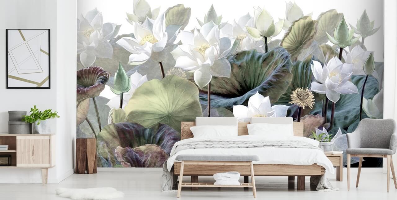 lotuses and leaves floral wallpaper