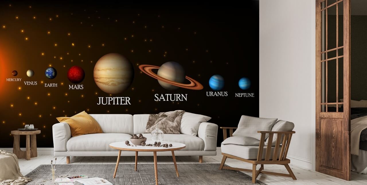 Solar System Background With Sun And Planets On Orbit Wallpaper Mural Wallsauce Uk 2539