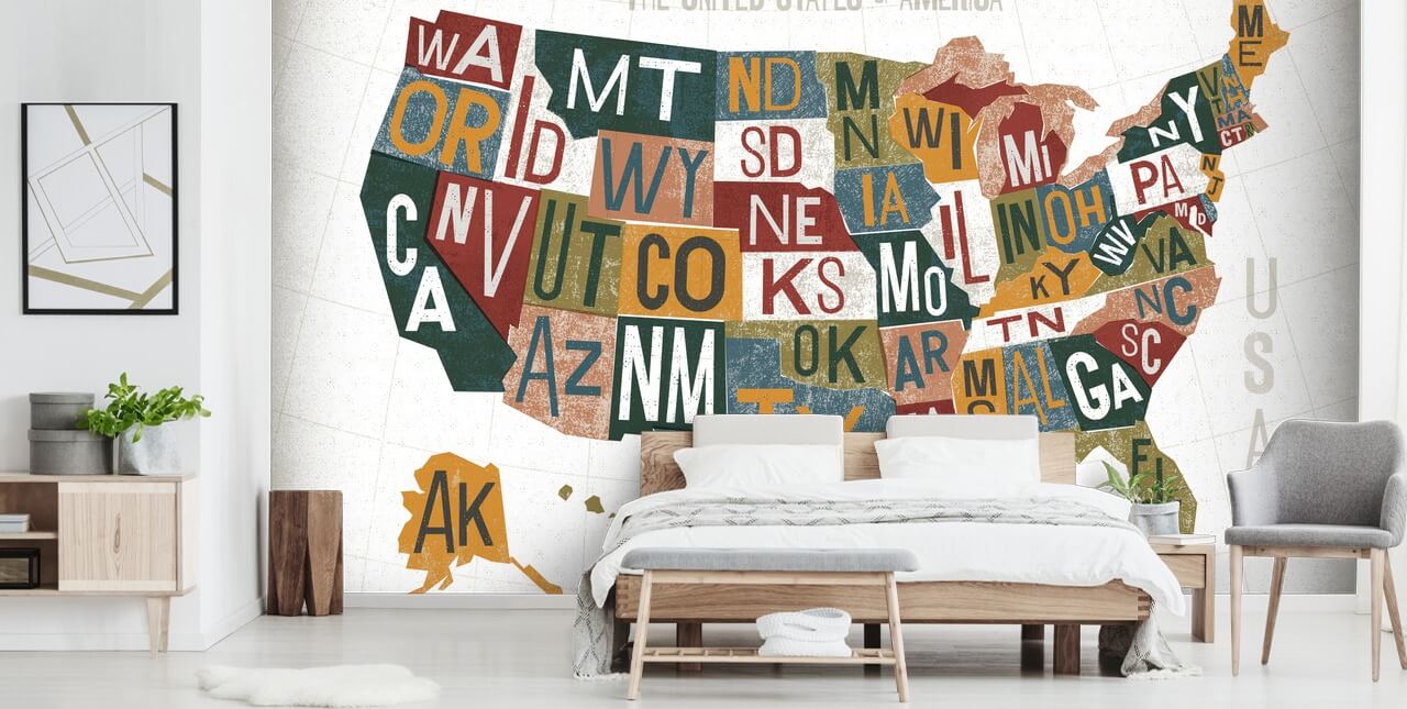 kleurrijke USA kaart behang kleurrijke USA kaart behang
