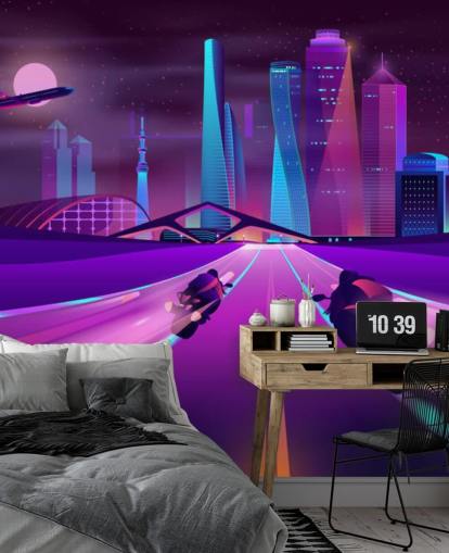 purple bike race track in abstract city wallpaper purple bike race track in abstract city wallpaper