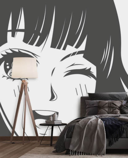 murale anime personalizzabile in bianco e nero chiamato Black and White Manga Girl per camere da letto murale anime personalizzabile in bianco e nero chiamato Black and White Manga Girl per camere da letto