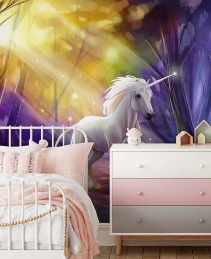 Wandbild „Einhorn in einem Wald bei Nacht“ Wandbild „Einhorn in einem Wald bei Nacht“