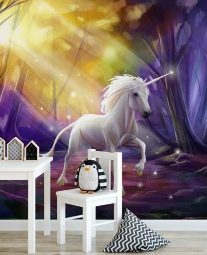 Unicorn in a Wood at Night Wall Mural Unicorn in a Wood at Night Wall Mural