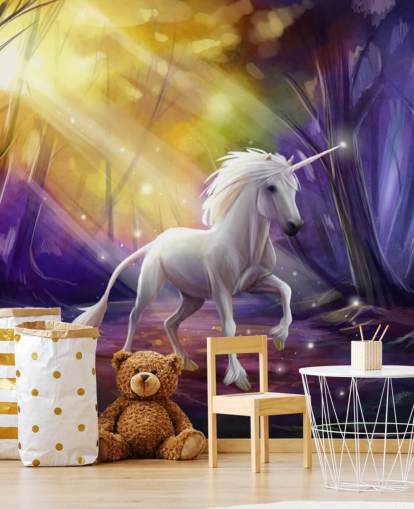 Unicorn in a Wood at Night Wall Mural Unicorn in a Wood at Night Wall Mural