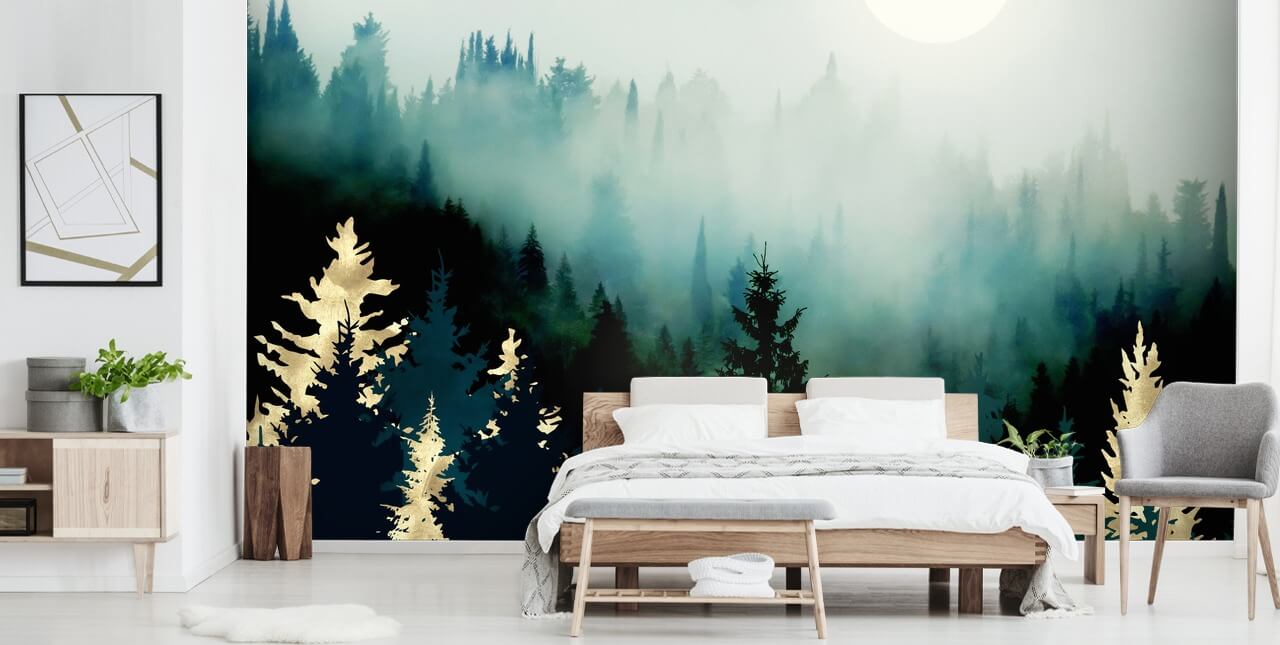 mistig abstract bos behang