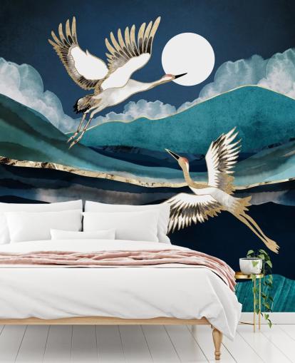 blaue und goldene Vogel-Tapete blaue und goldene Vogel-Tapete