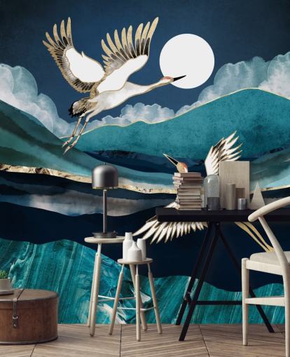 blaue und goldene Vogel-Tapete blaue und goldene Vogel-Tapete