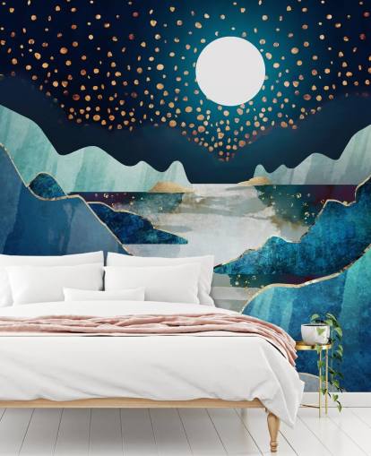 gold and blue moon landscape wallpaper gold and blue moon landscape wallpaper