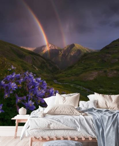 nuvole di tempesta e arcobaleno sopra carta da parati campi di montagna nuvole di tempesta e arcobaleno sopra carta da parati campi di montagna