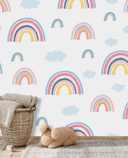 pastellfarbene Regenbogen und blaue Wolken-Tapete pastellfarbene Regenbogen und blaue Wolken-Tapete