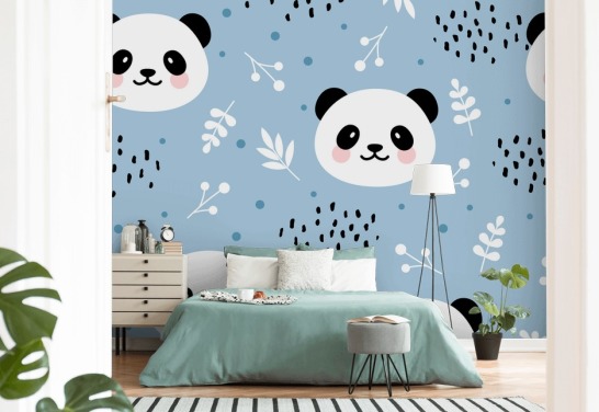söpö pandas sinisellä taustalla tapetti