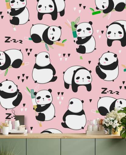 cartoon pandas on pink background wallpaper cartoon pandas on pink background wallpaper