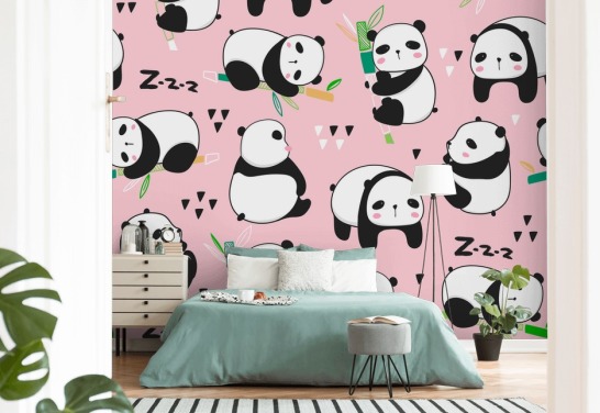 Cartoon-Pandas auf rosa Hintergrund-Tapete