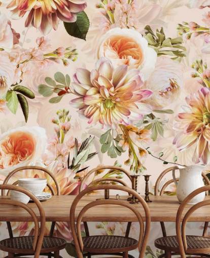 Fersken bukett Blomster Veggmaleri Fersken bukett Blomster Veggmaleri