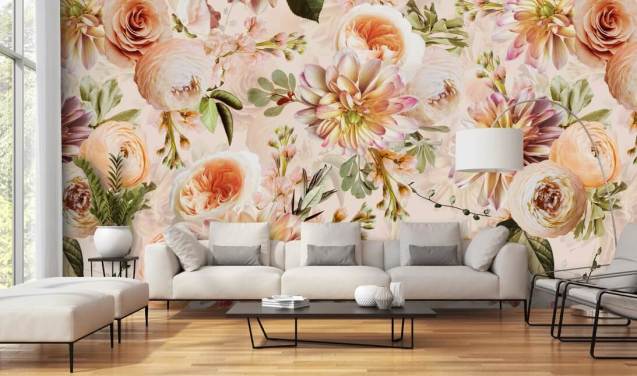 Peach Bouquet Floral Wall Mural