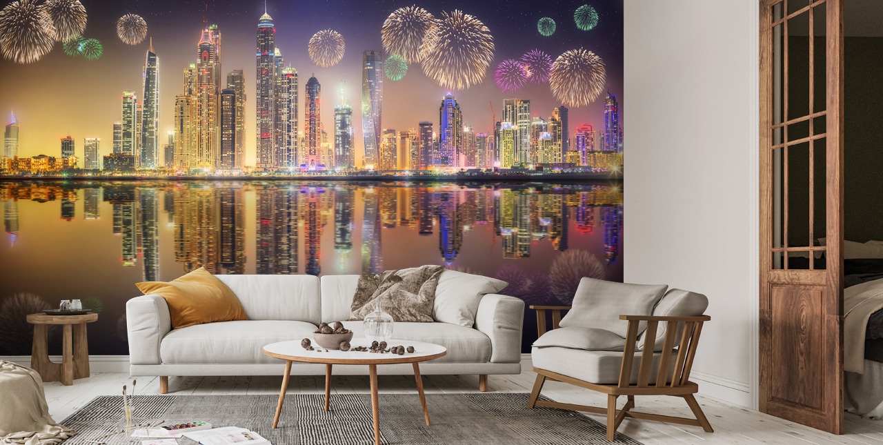 Kaunis ilotulitus Dubai Marina Taustakuva | Wallsauce FI