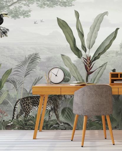 luipaard en vogels in jungle behang luipaard en vogels in jungle behang