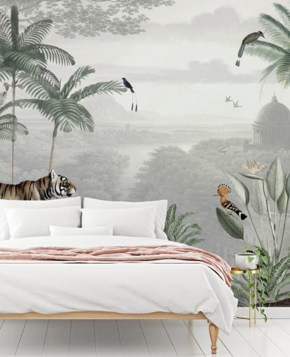 papier peint jungle avec tigre et oiseaux papier peint jungle avec tigre et oiseaux