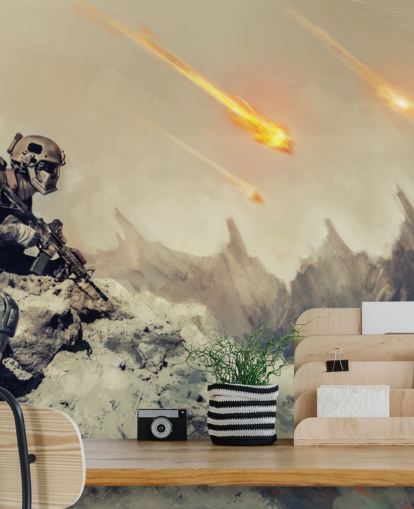 soldado com arma no planeta alienígena soldado com arma no planeta alienígena