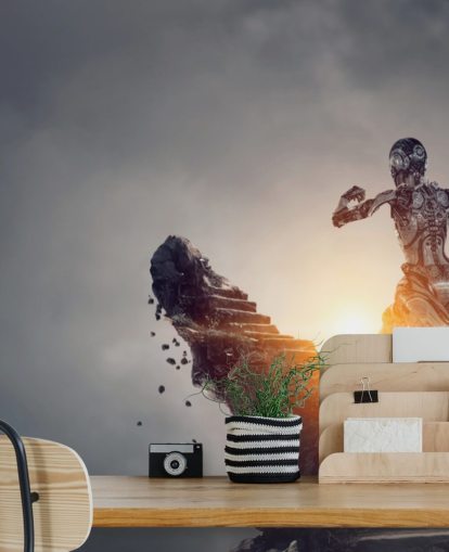 cyberwoman running up steps in space wallpaper cyberwoman running up steps in space wallpaper