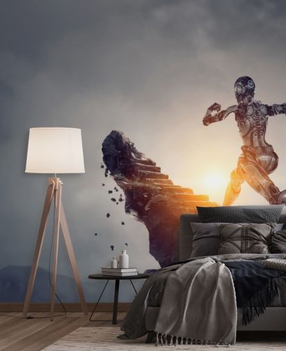 cyberwoman running up steps in space wallpaper cyberwoman running up steps in space wallpaper