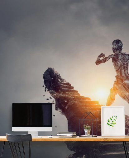 cyberwoman running up steps in space wallpaper cyberwoman running up steps in space wallpaper