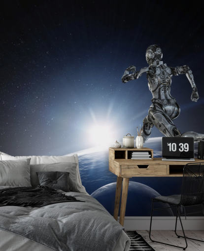 Papel de parede Cyborg silver running woman Papel de parede Cyborg silver running woman