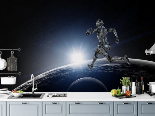 Papel pintado Cyborg silver running woman