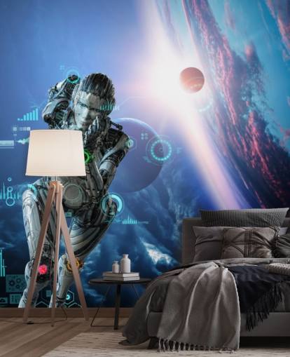 cyberwoman che corre oltre la carta da parati terra cyberwoman che corre oltre la carta da parati terra