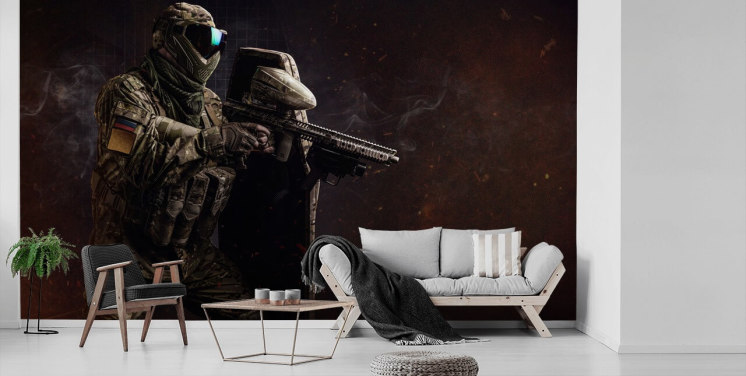 On a soldier with gun and protective glasses wallpaper