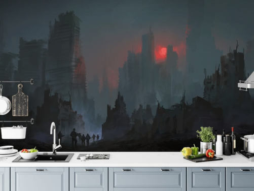 fond d'écran paysage urbain sombre en ruines