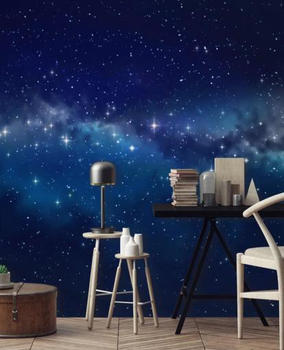 carta da parati spaziale personalizzabile blu e nera chiamata Star Cloud per camere da letto carta da parati spaziale personalizzabile blu e nera chiamata Star Cloud per camere da letto