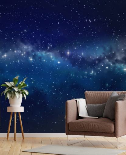 blå och svart anpassningsbar rymdtapet som heter Star Cloud för sovrum blå och svart anpassningsbar rymdtapet som heter Star Cloud för sovrum