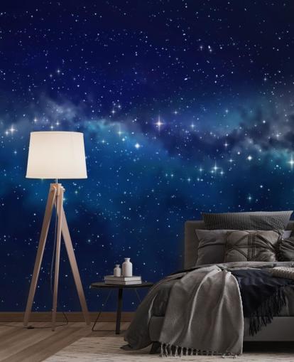 papel de parede espacial personalizável azul e preto chamado Star Cloud para quartos papel de parede espacial personalizável azul e preto chamado Star Cloud para quartos