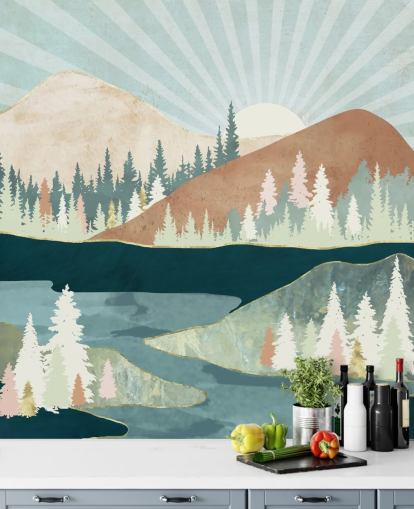 grønn og fersken fjell tapet grønn og fersken fjell tapet