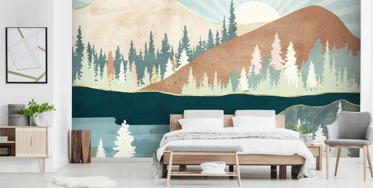 green and peach mountains wallpaper