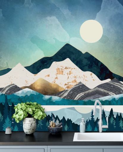 papel pintado de montañas abstractas azul marino y azul claro papel pintado de montañas abstractas azul marino y azul claro