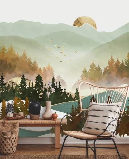 carta da parati montagna verde pallido e oro carta da parati montagna verde pallido e oro