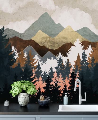 papel de parede abstrato árvore e montanhas papel de parede abstrato árvore e montanhas