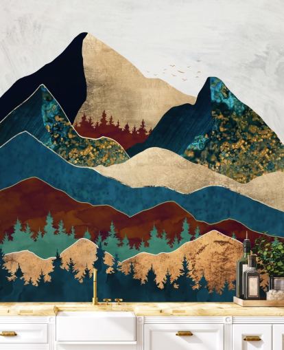 brown, gold, green and blue mountains wallpaper brown, gold, green and blue mountains wallpaper