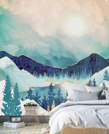 papel pintado de montaña azul y blanca papel pintado de montaña azul y blanca