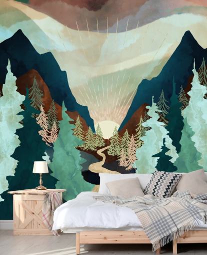 mint green, navy and brown trees wallpaper mint green, navy and brown trees wallpaper