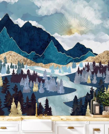 papier peint montagne marine et or papier peint montagne marine et or