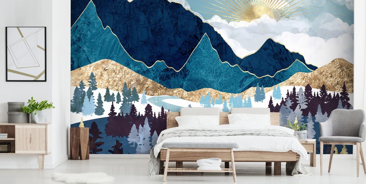 navy and gold mountain wallpaper