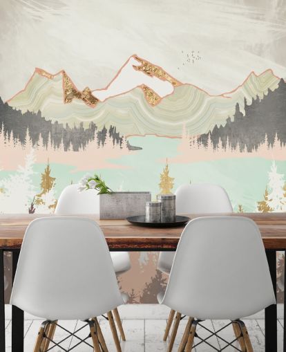 papier peint montagne abstrait rose pastel, gris et or papier peint montagne abstrait rose pastel, gris et or