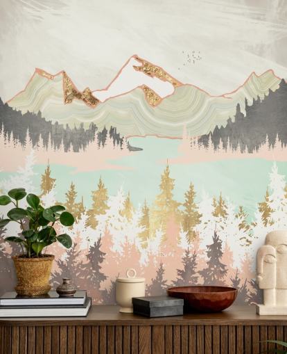 pastel pink, grå og guld abstrakt bjerg tapet pastel pink, grå og guld abstrakt bjerg tapet