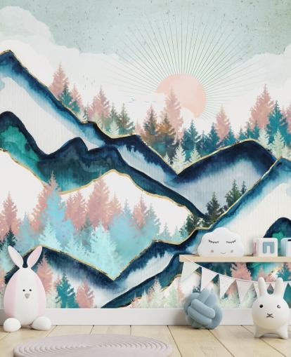 papel pintado de montaña azul marino y rosa papel pintado de montaña azul marino y rosa