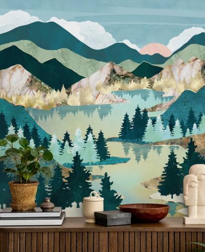 papel de parede de paisagem abstrata verde e azul papel de parede de paisagem abstrata verde e azul