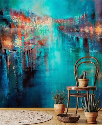 turquoise city painting wallpaper turquoise city painting wallpaper
